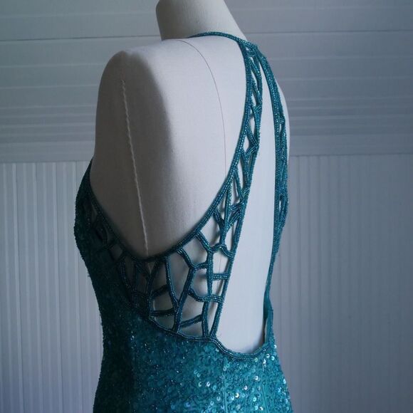 Vintage 90s Scala silk beaded evening maxi dress - Picture 8 of 10